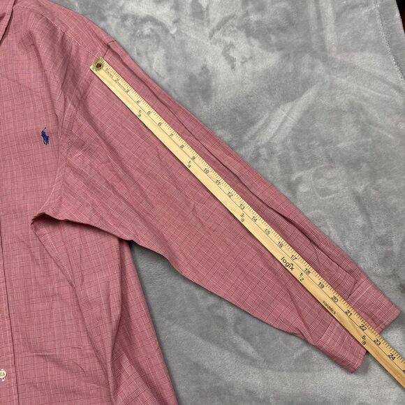 Ralph Lauren Shirt Mens 17 32/33 Coral Plaid Long Sleeve Button Down Pony Logo - Picture 5 of 6
